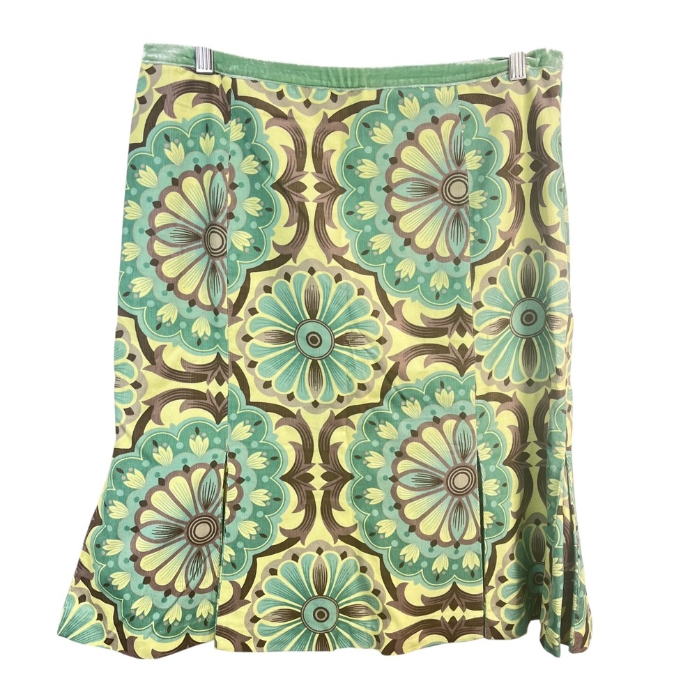 Anthropologie Fei Velvet Waistline Retro Floral Corduroy Skirt Size 12